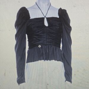 Ulla Johnson Black Halterneck Ruched Long Sleeve Top Sz. 2